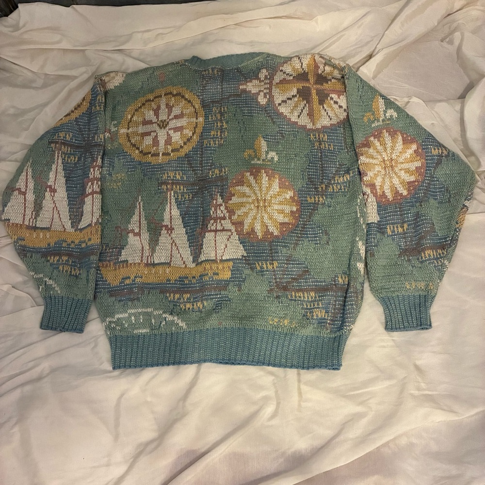L Vintage 80s 90s Crossings nautical celestial sweater navigating sailboats knit - Picture 5 of 6